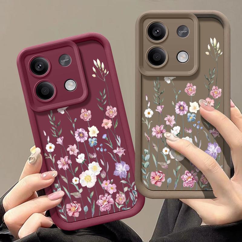 Мягкий матовый чехол для телефона с цветочным узором для Xiaomi 14T 13T Poco F6 X6 Pro Redmi Note 14 Pro 13 12 11 10 TPU противоударный защитный бампер для объектива