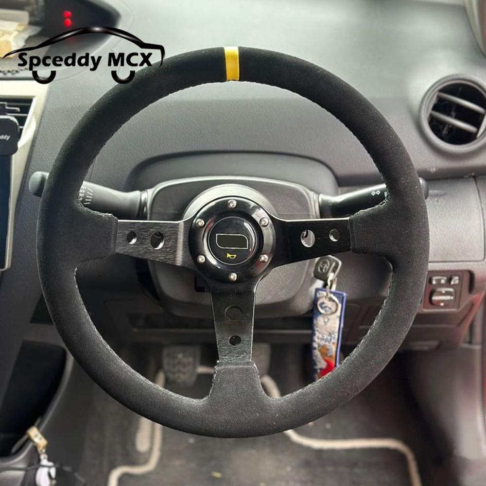Racing Sport Suede Steering Wheel 14inch 350mm Car Steering Wheel Deep Dish 90mm Black OM25S0