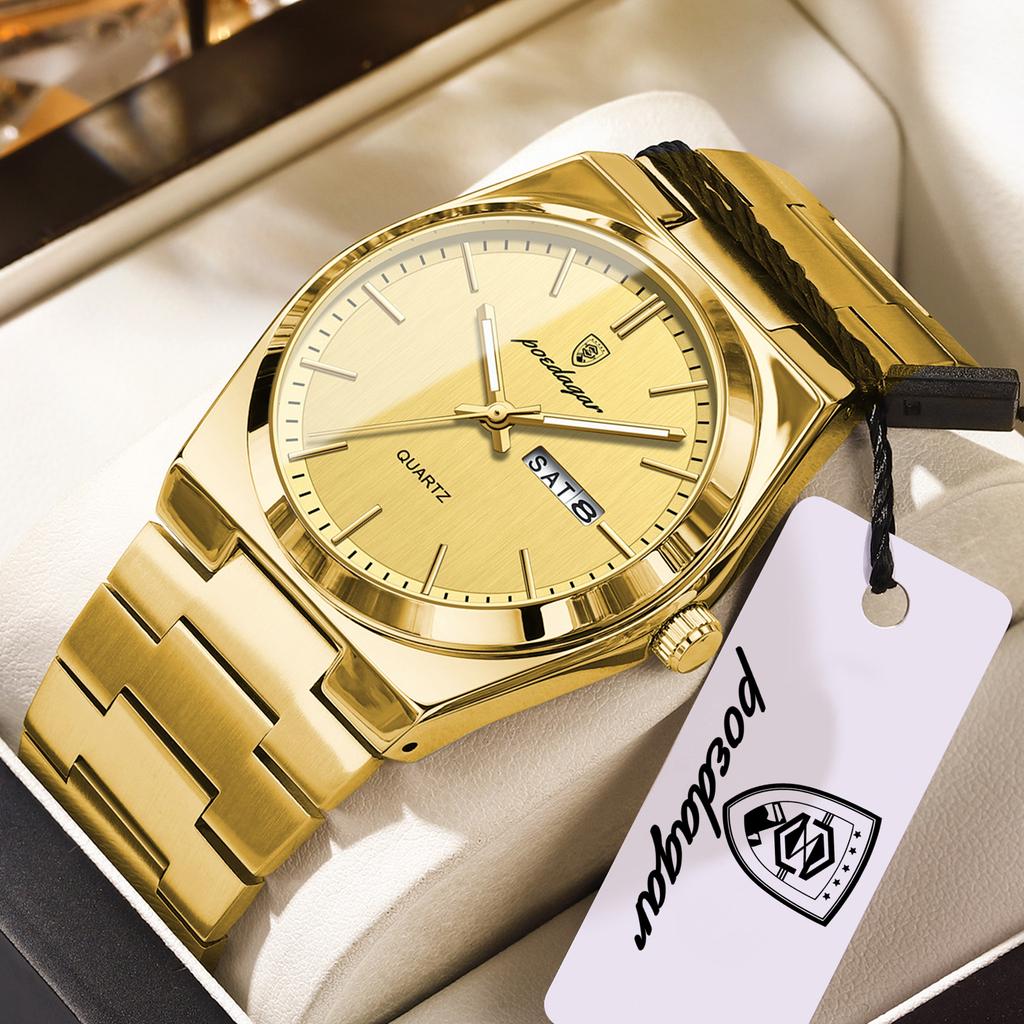 POEDAGAR Luxury Men's Watches Waterproof Luminous Date Week Simple Male Clock Stainless Steel Fashion Quartz Watch For Man Reloj