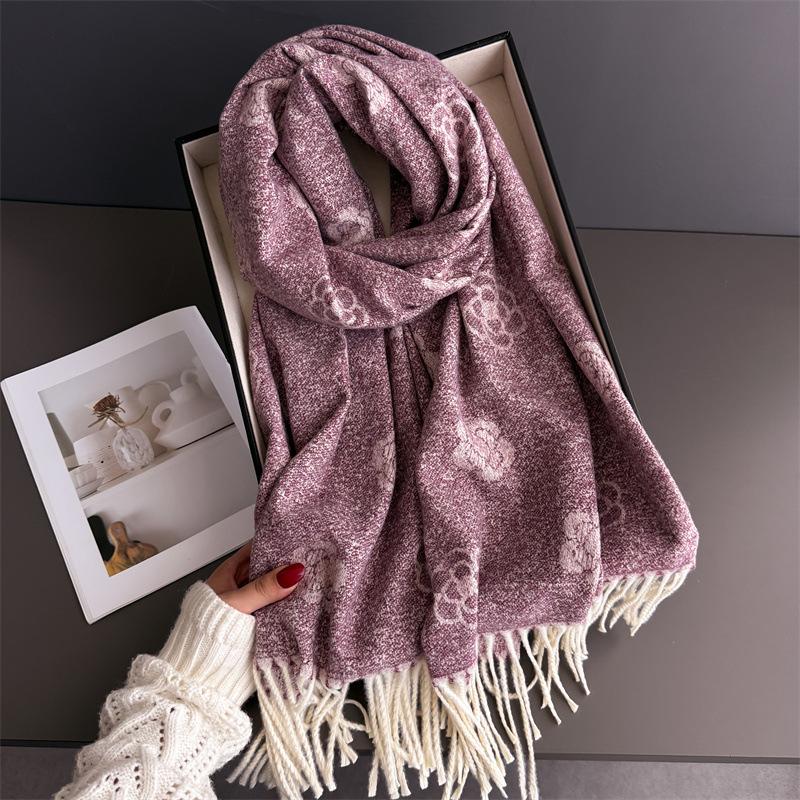 Elegant Floral Print Cashmere Scarf Women Warm Winter Pashmina Shawl Wrap Female Blanket Stoles Designer Ethnic Hijab Ramanda