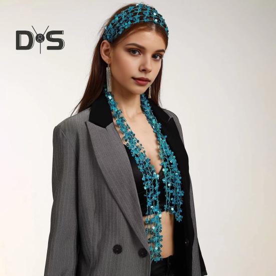 Women Scarf Shiny Sequin Flower Shape Hollow Design Scarf Glitter Embellished Thin Scarf Fashion Accessory