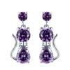 Girls Cute Animal Cat Earrings For Women 925 Silver Filled Round Purple Green Red Zircon Pear Cut Crystal Drop Earrings Jewelry