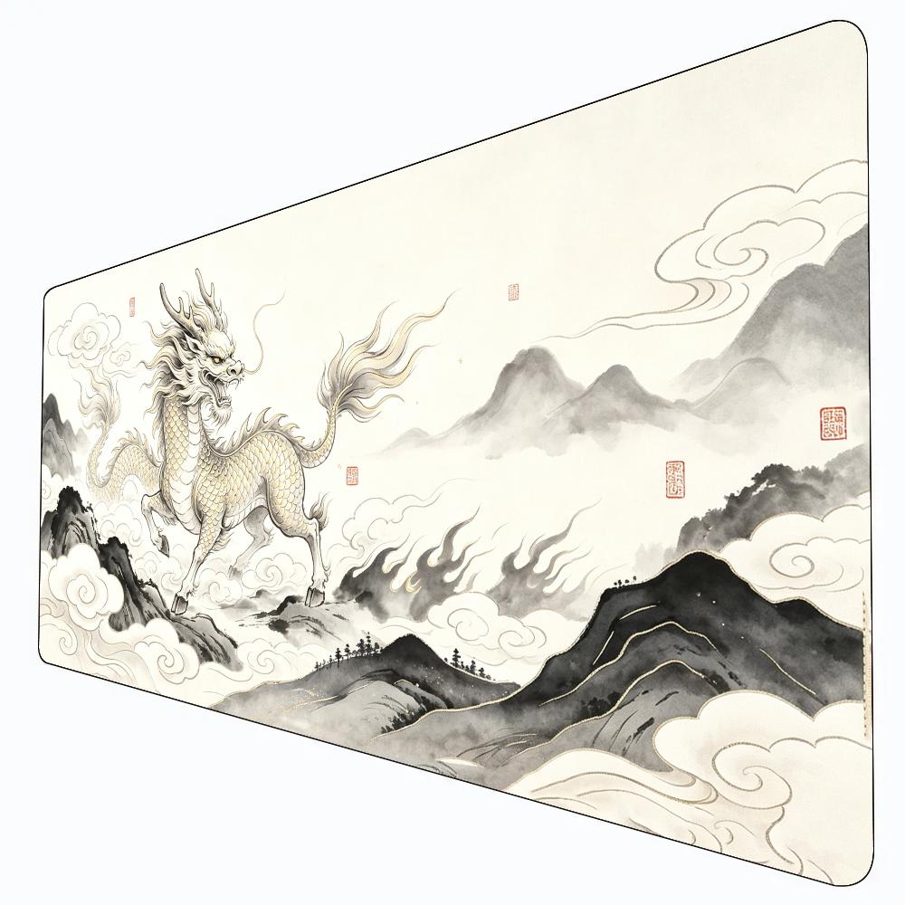 Oriental Ink Style Gaming Mousepad Chinese Auspicious Kylin Qilin Mountain Cloud Large AntiSlip Desk Mat Mousepad Gamer