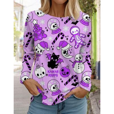 Пуловер с принтом черепа и тыквы на Хэллоуин, осенне-зимняя женская повседневная толстовка с длинным рукавом и круглым вырезом, мужская одежда