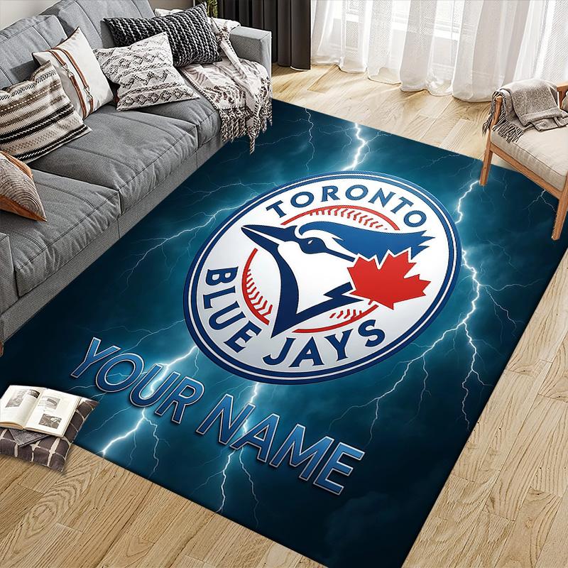 Custom Name Toronto Blue Jays Flannel Pattern Square Carpet,Area Rug,Carpet Rug for Living Room Bedroom Sofa Playroom Decor,Non-slip Floor Mat