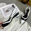 Designer Black White  Color Low Heeled Sandals Women Sexy Pointed Toe Slingbacks Chunky High Heels  Women Elegant Heels