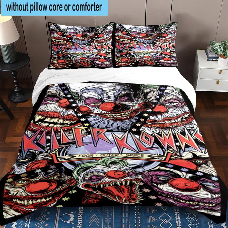 1PC Scary Clown Horror 3pcs Bedding,Including 1pc Duvet Cover And 2pcs Pillowcases Perfect for Christmas,Ideal for Bedroom, Dormitory
