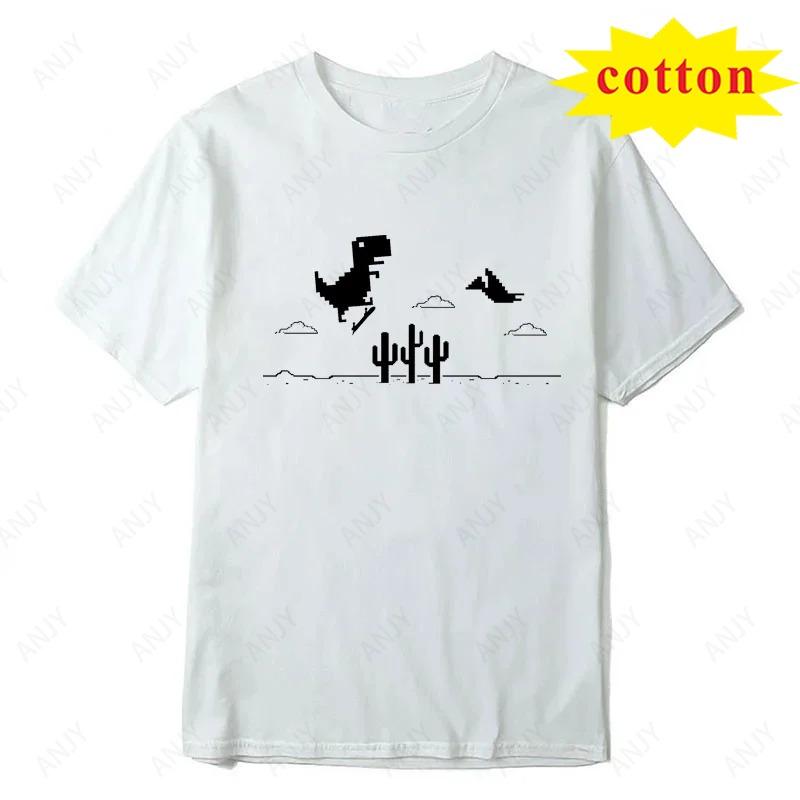 Mosaic Game Cactus Dinosaur Print Creative Funny Street Wear Fashion Casual Summer Unisex Unisex Universal Shortsleeved Tshirt