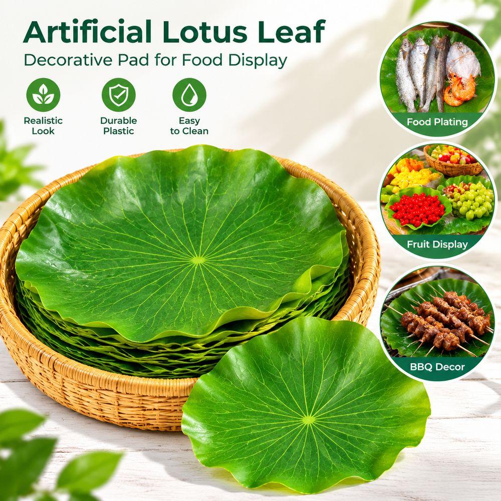 5Pcs Green Artificial Banana Leaf Mat 18/28/38cm Lotus Leaf Tray Liner for Food Display Decoration