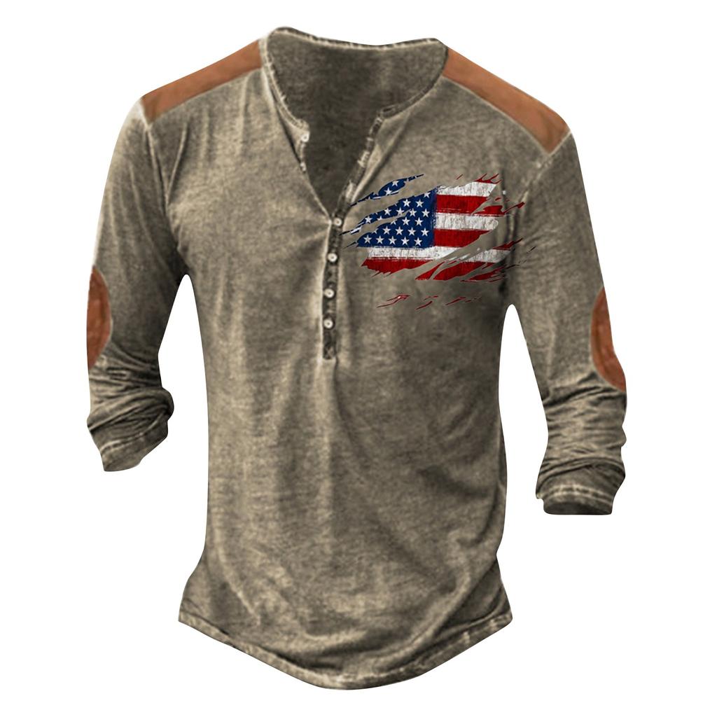 Мужская футболка с принтом на открытом воздухе, свободный топ с длинными рукавами на пуговицах в стиле ретро