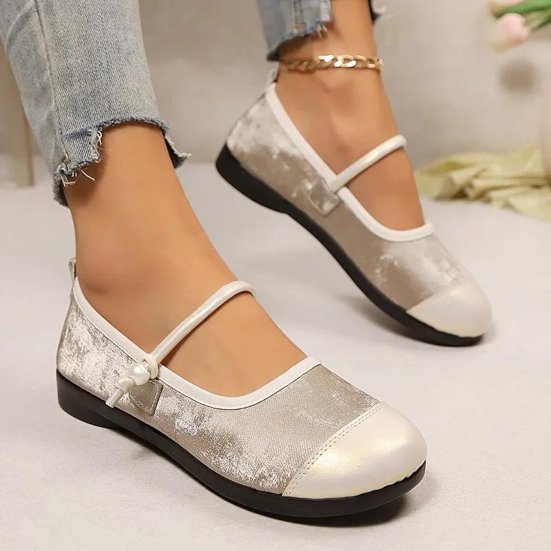 Новые женские туфли с пряжкой на ремешке, женские туфли на высоком каблуке, модные, неглубокие, для улицы, большие размеры, с круглым носком, плоские, низкие каблуки, Mujer