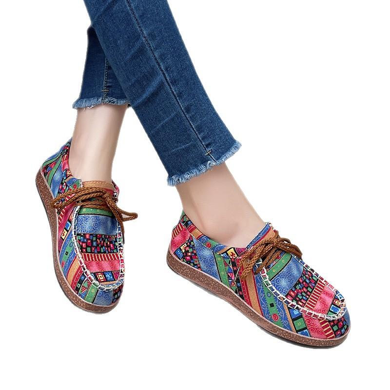 2025 внешняя торговля большой размер этнический стиль шнуровка одинарная обувь женская низкий верх цветное граффити холст плоская подошва одинарная обувь взрыв