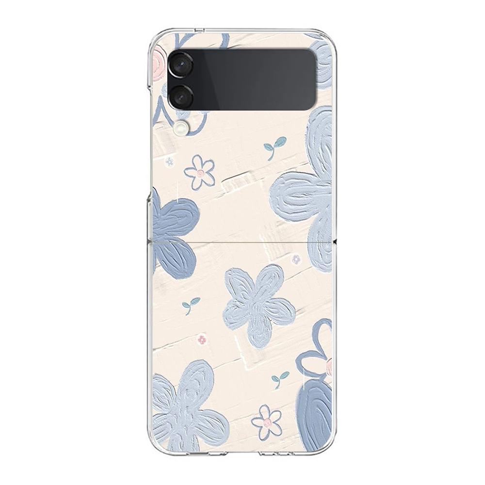 love flower Art Phone Case For Samsung Galaxy Z Flip 3 4 5 Hard Folding Clear PC Bumper For Samsung Z Flip3 Transparent Cover