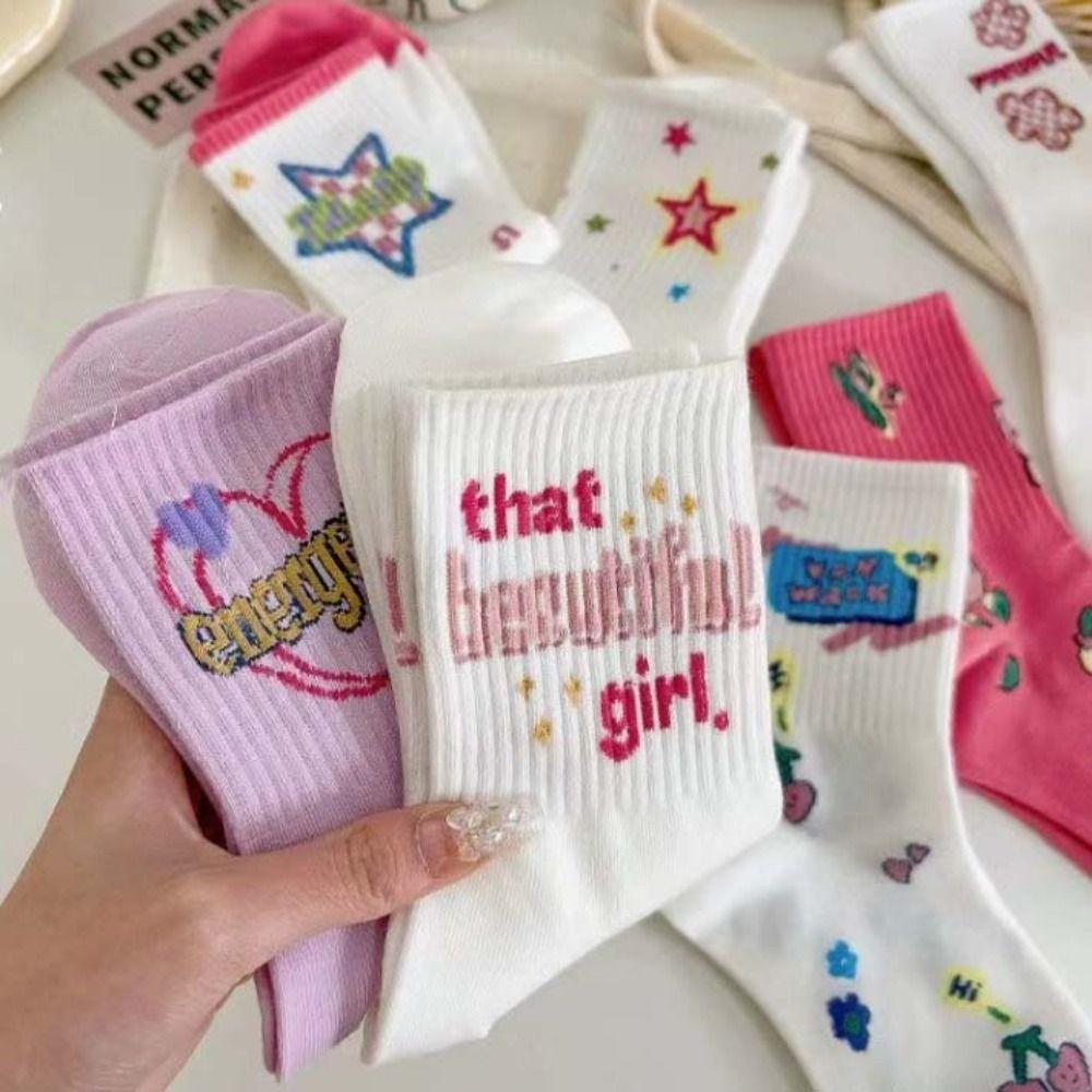 Y2K Flower Ankle Socks Outdoor Sports Cartoon Mid-Calf Socks Star Short Socks Women's