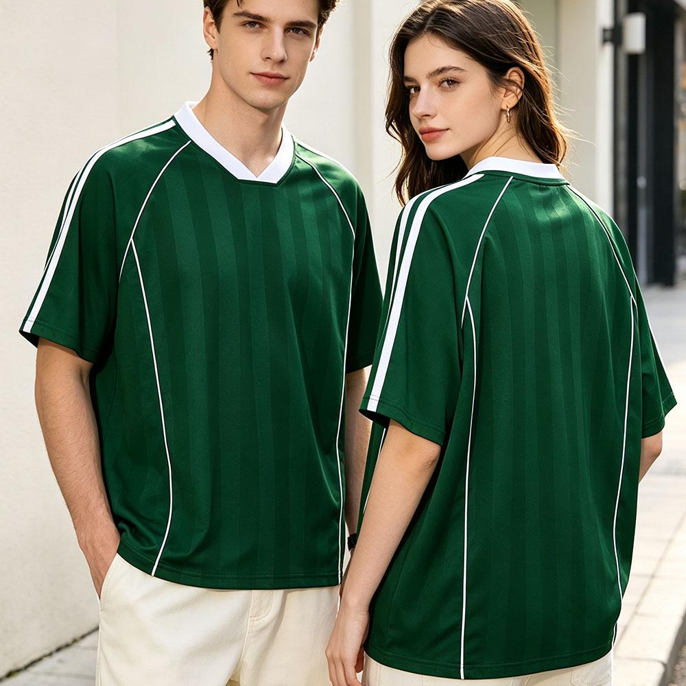 Green Design Soccer Jersey Summer Short Sleeve Men Women Football Tees Casual Fashion Unisex Streetwear Soft V-neck Male Shirts