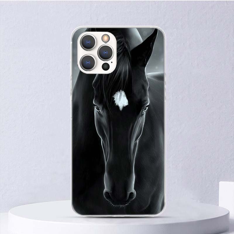 Животное Черная Лошадь Мягкий Чехол Для iPhone 16 17 Air 16E 15 Plus 11 12 13 Mini 14 Pro Max Чехол Для Телефона Apple 7 8 SE Coque Funda 16 1