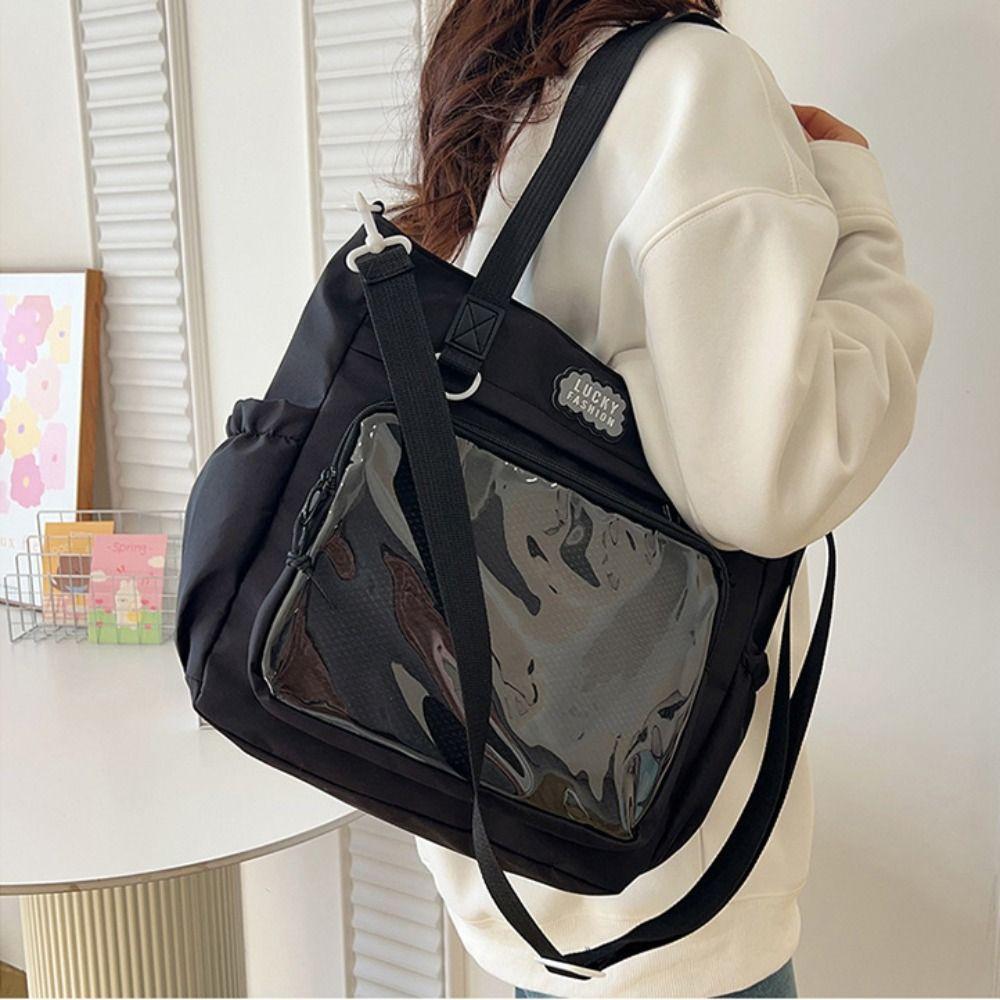 Large Capacity Itabag Zipper Canvas Shoulder Bag Portable Transparent Pocket Handbag  Women