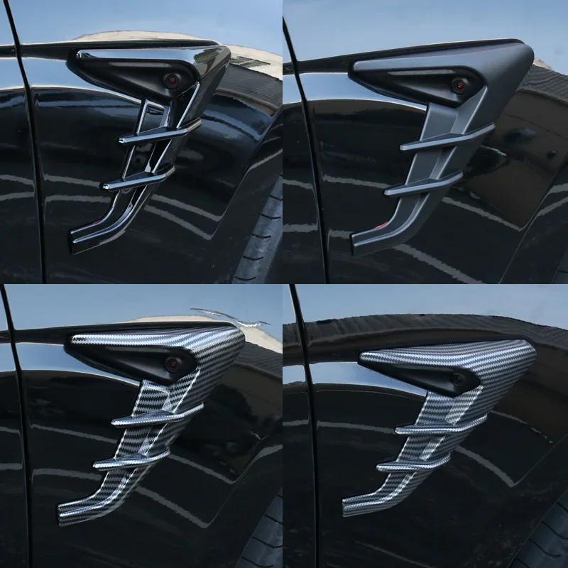 Car Stickers Side Camera Protector Covers Flank Spoiler Wing Decorative Guards Carbon Fiber For Tesla Model 3 Highland 2024