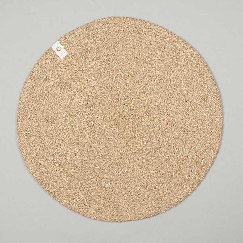 Круглый спиральный джутовый коврик для стола - натуральный/белый