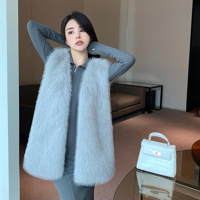 Осенне-зимняя женская роскошная меховая безрукавка из искусственного меха, женская рождественская куртка без рукавов из искусственного меха лисы