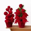 Fabric Christmas Potted Plant Wine Red Christmas Decoration Plant Mini Potted Christmas Tree  Desks