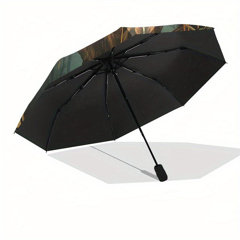 Enchanted Forest Tree with Lantern Wall Art Print Umbrella, Portable 3-Fold Compact Umbrella for Men & Women R138