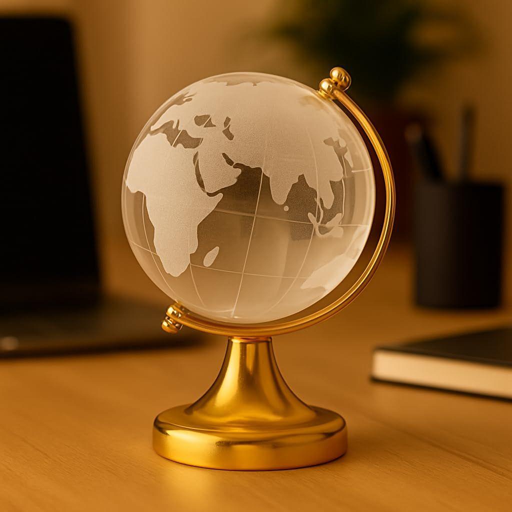 Fengshui Crystal Globe with Golden Stand for Positive Energy Success Good Luck and Prosperity Vastu Remedy for Home