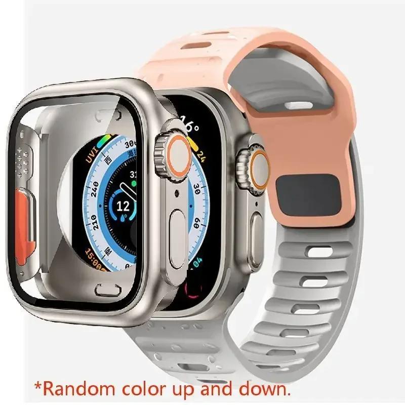 Чехол+Ремешок Для Apple Watch Ремешок 45мм 44мм 41 42 46мм Умный Силиконовый Браслет Iwatch Серия 5 6 Se 7 8 9 10 Заменить на Ультра Чехол