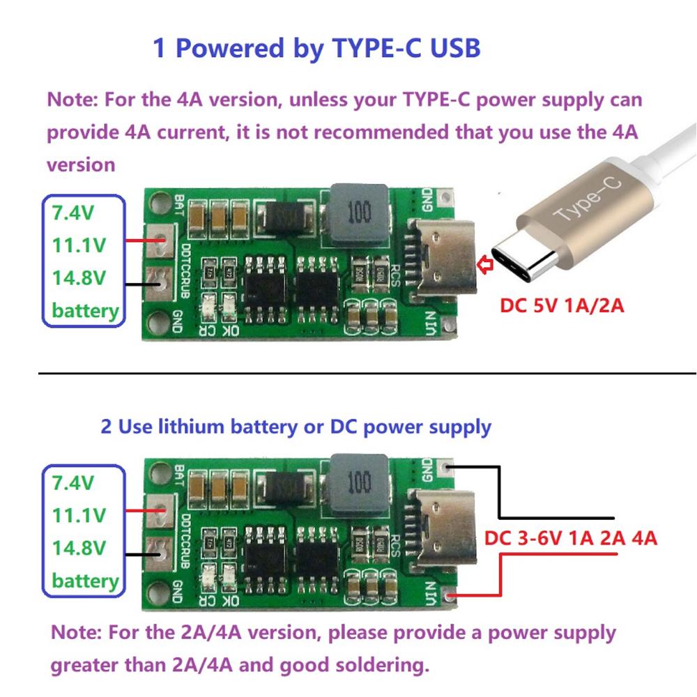 2S 3S 4S Type-C to 8.4V 12.6V 16.8V Boost Boost Polymer Li-Ion Charger 7.4V 11.1V 14.8V 18650 Lithium Battery Charging Module