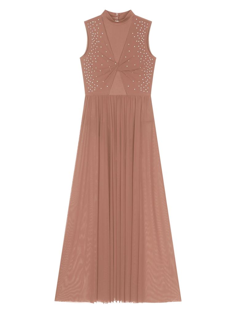 Women Long Dress Lyrical Modern Dance Sleeveless Open Back Twist Sheer Mesh Overlay Leotard Praise Liturgical Dancewear