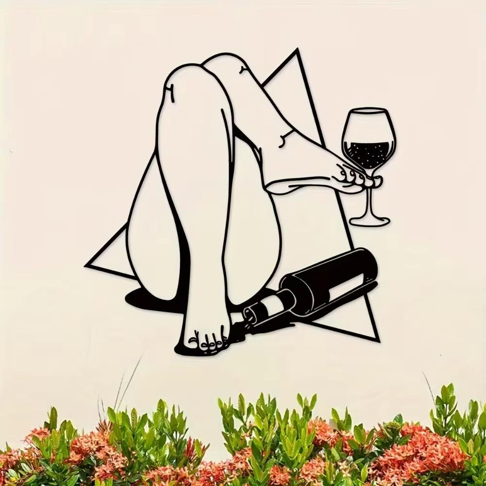 Charming 1pc Metal Wall Art - Cyberpunk Wine Drinker. A Delightful Addition To Home Bar Decor and a Great Housewarming Present.