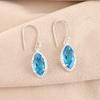 Natural Swiss Blue Topaz Gemstone 925 Fine Silver Jewelry Handmade Earrings 1.4" EE-169-8