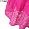 VONDA Women Plus Size V-Neck Bubble Long Sleeve Lace Dresses