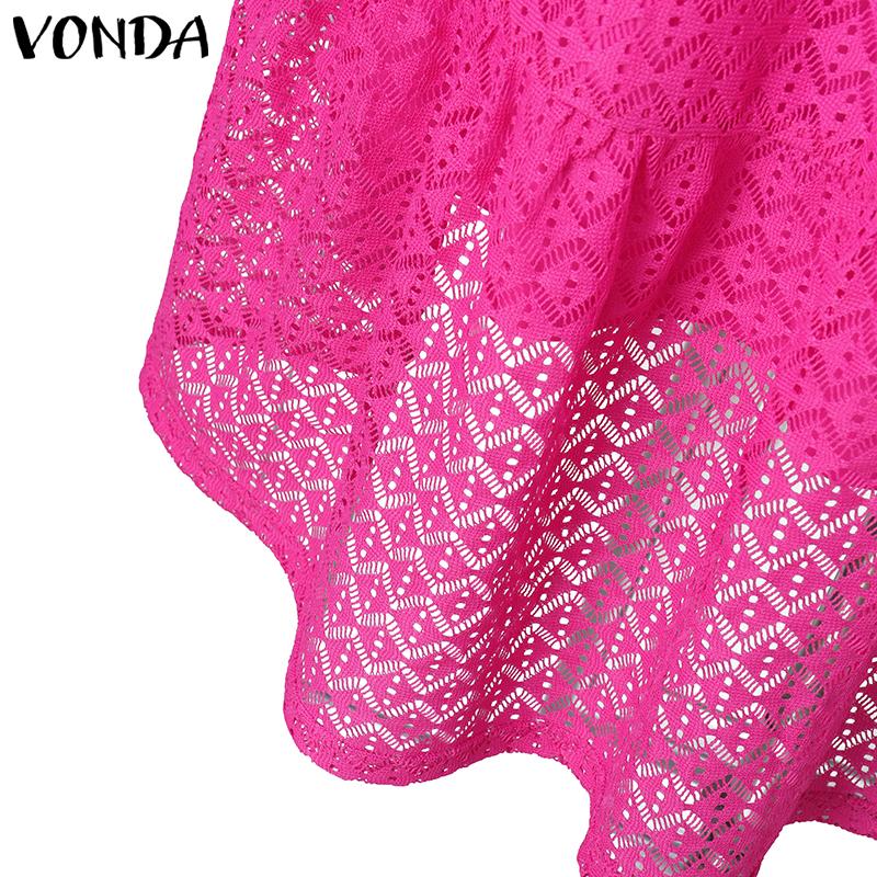 VONDA Women Plus Size V-Neck Bubble Long Sleeve Lace Dresses