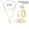 Salircon 4Pcs Trendy Gold Color Water Drop Necklace Earring Ring Bracelet Set Women Luxury Elegant Jewelry Party Wedding Gifts