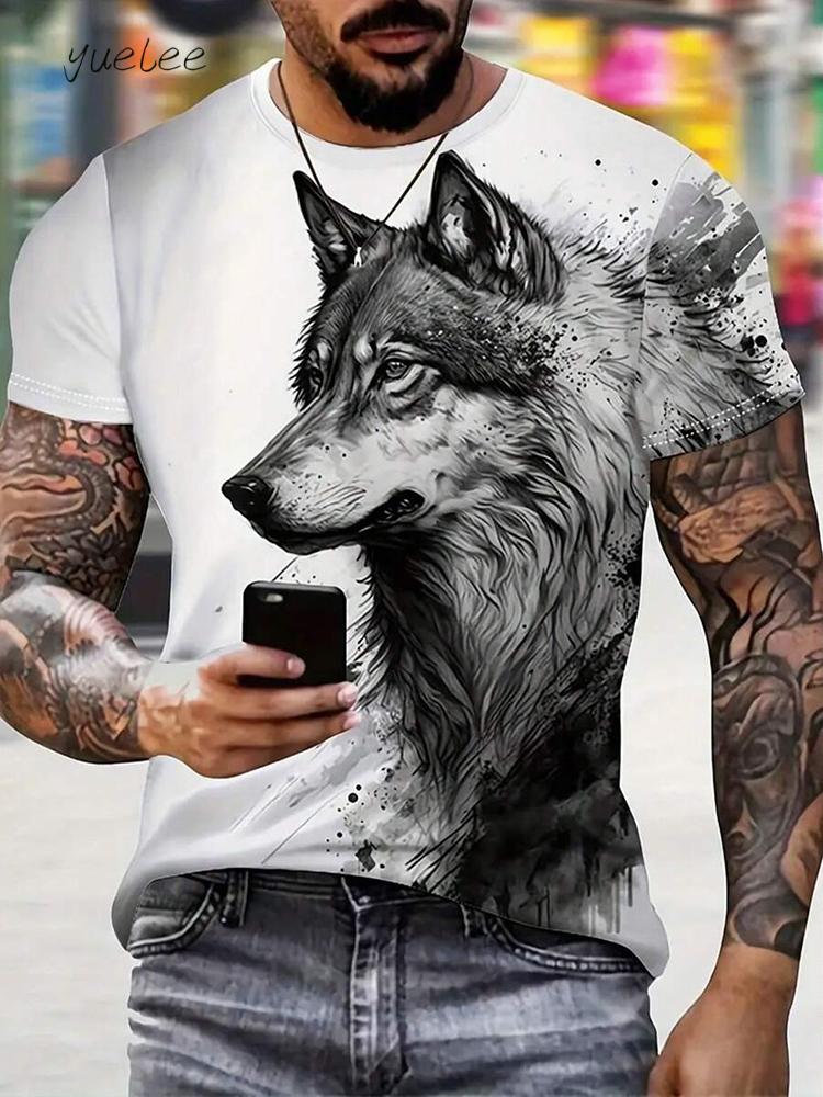 Summer 3D Wolf Pattern T-Shirts for Men Men's Short Sleeve Tee Round Neck Men's Tops Fashion Currents Oversized Men's T-Shirt
