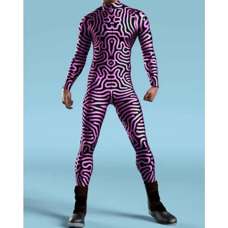 Креативный мужской комбинезон с нерегулярными линиями, 3D комбинезон в стиле киберпанк, боди на Хэллоуин, карнавальный костюм, комбинезон для выступлений, костюм зентай