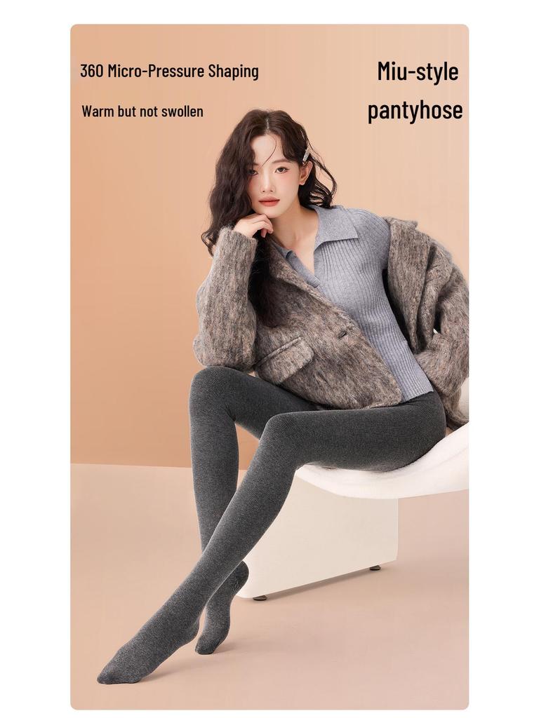 Очень длинные женские колготки из плюшевого бархата - Утягивающие, микро-давление и без провисания ластовицы для осени/зимы