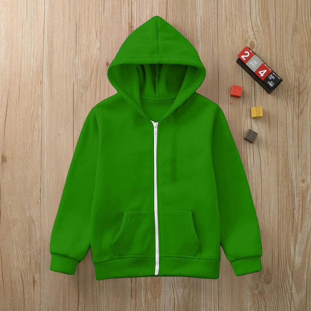 Boys Girls Children's Zip Up Hoodie Loose Solid Color Hooded Sports Shirt Sweatshirt Jacket Coats With Pocket