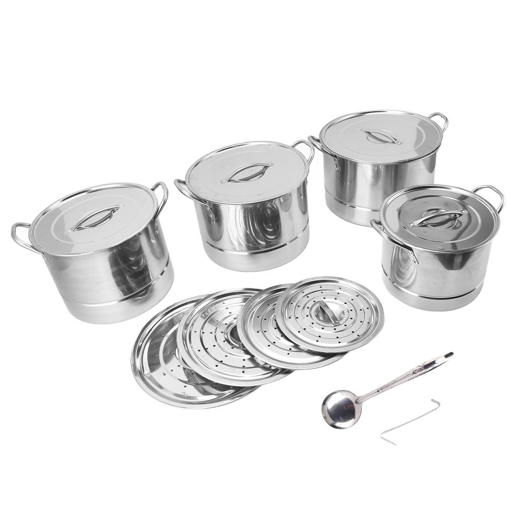 4PCS Soup Pot Set Stainless Steel Multipurpose Sauce Pot Kitchen Cookware with 8 Lids for Cooking Steaming Stir Frying