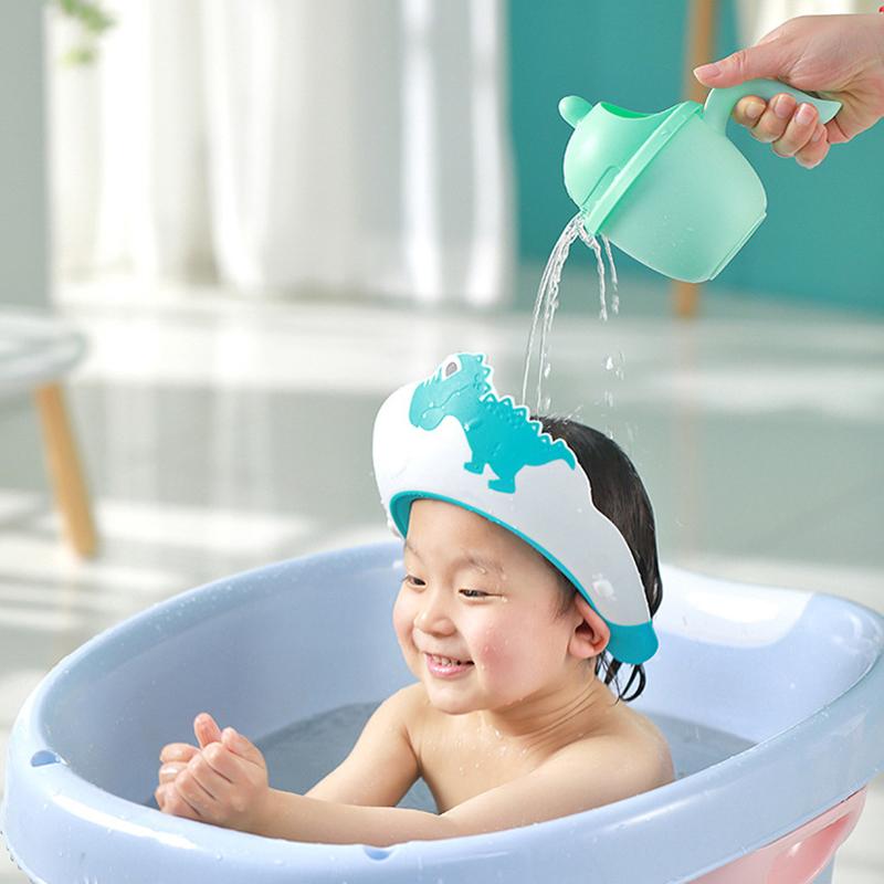 Детская шапочка для шампуня для мытья волос с изображением динозавра, силиконовая защита глаз и ушей