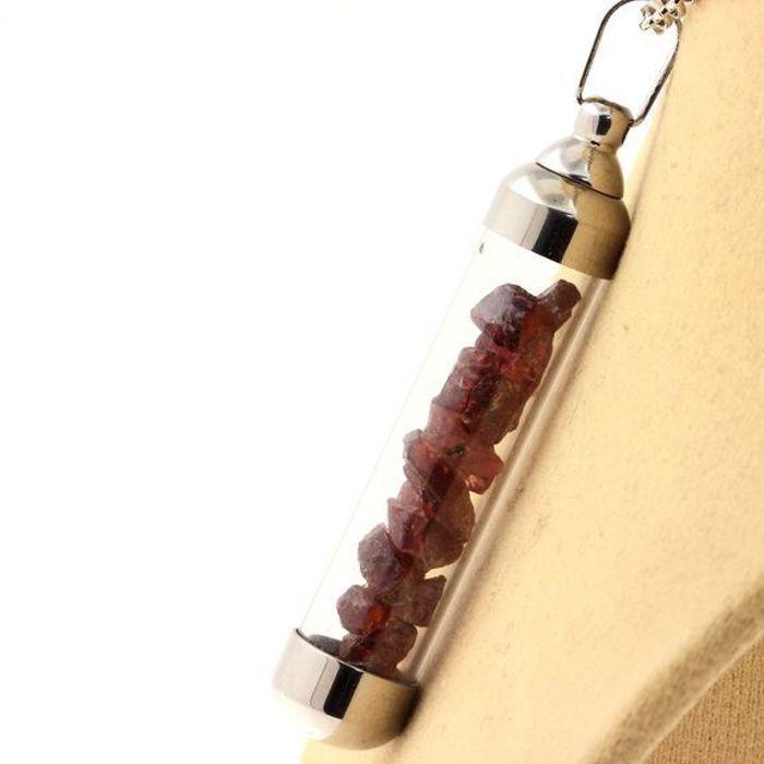 Stones and Minerals. Raw Rhodolite Garnet Necklace. 50 Mm Tube Model.