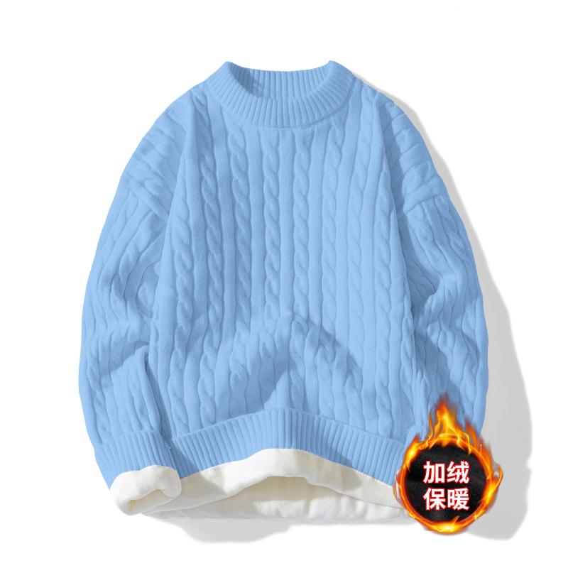 Новый осенне-зимний свитер с круглым вырезом и косами для мужчин, однотонный вязаный свитер свободного кроя