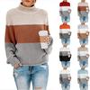 Women's Fashion Casual Color Block Patchwork Sweater Long Sleeve Pullover Sweater Top