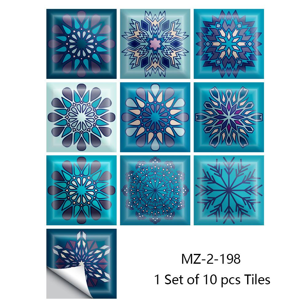 10pcs/set Mandala Style Crystal Hard Tiles Ceramics Wall Sticker Kitchen Wardrobe Home Decor Art Mural Peel & Stick Wall Decals