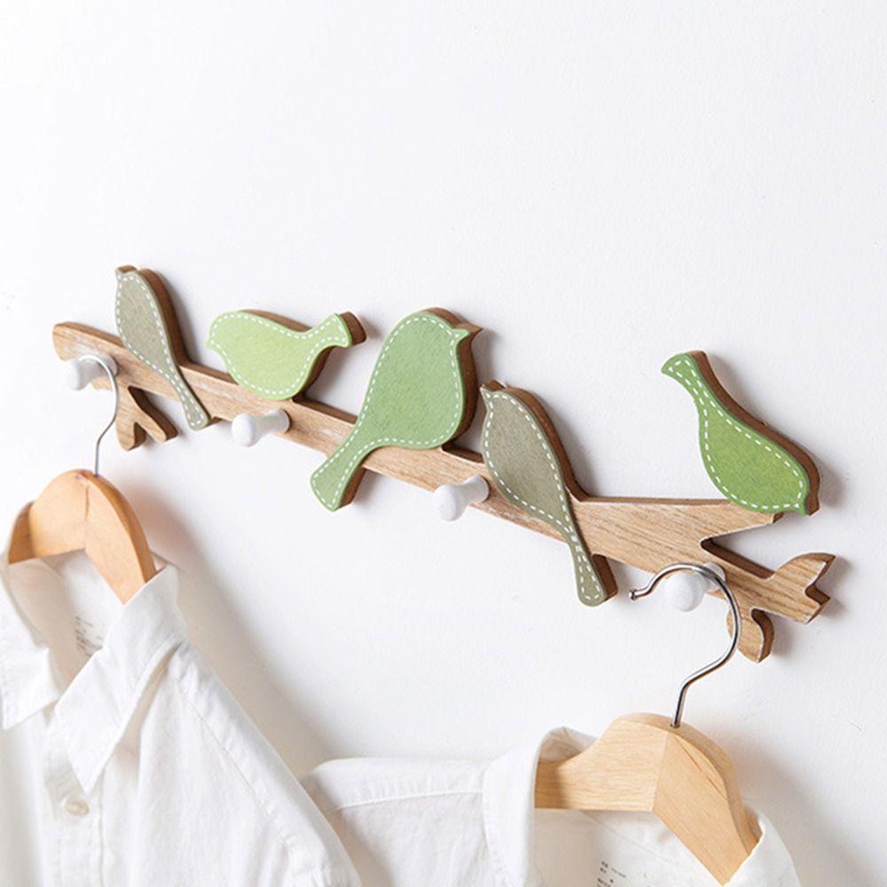 4 Hooks Bird Shape Wall Hooks Wall Mount Clothes Coat Hooks Wood Key Hook Rack Bedroom Accessories