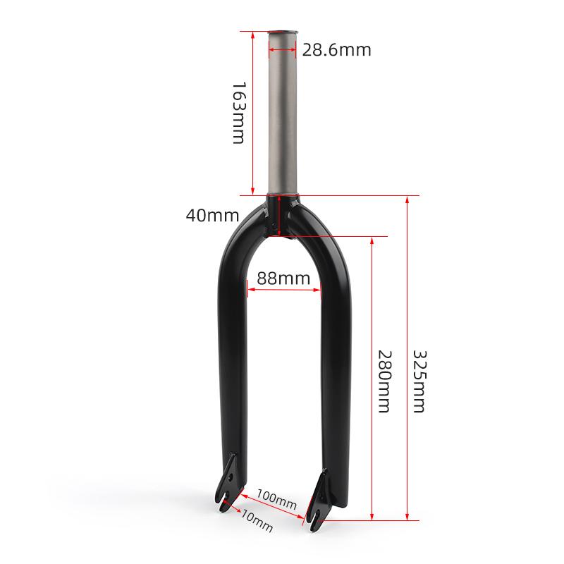 20"BMX Bike Front Fork CR-MO 28.6*163mm Performance Bicycle Black Chrome Front Forks