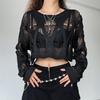 Women Hole Hollow Out Y2K T-shirts Batwing Sleeve Knitted Shirt For Women Loose Streetwear Tops Spring Autumn