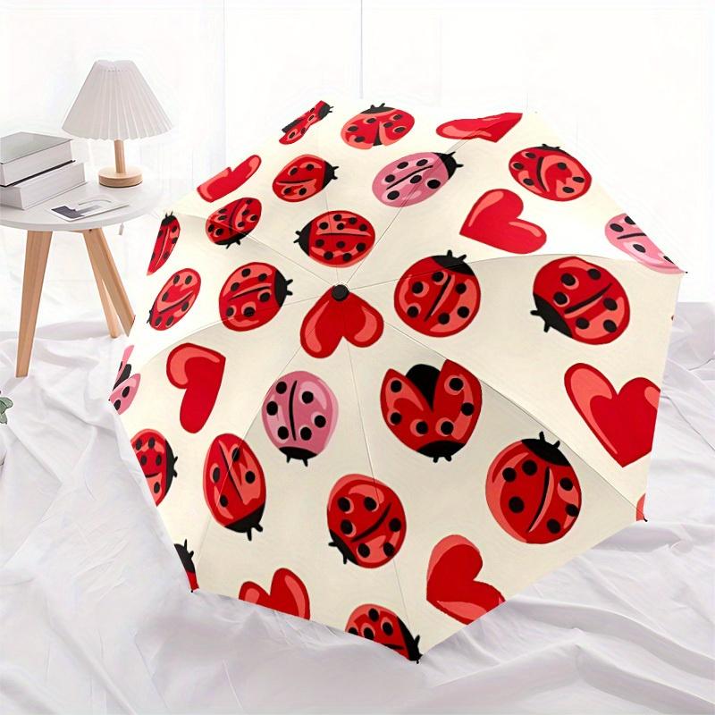 1pc Ladybug Hearts Automatic Open/close, All-Season Portable Folding Umbrella, Travel, Everyday, Formal Events057