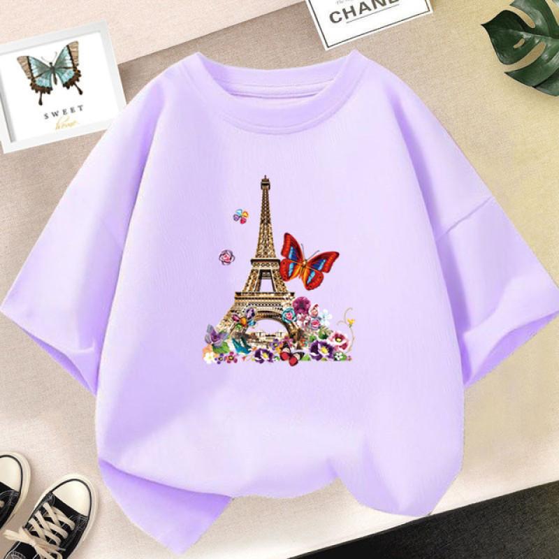 Футболка для девочек с розовым сердечком и цветочным принтом, повседневная милая футболка, подарок, модная детская летняя одежда с цветочным принтом для девочек от 2 до 12 лет